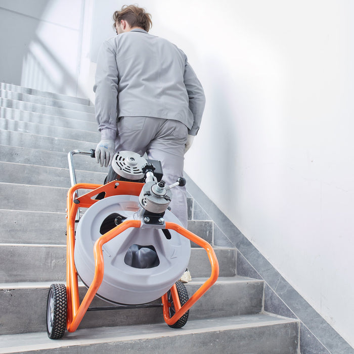 Drain Cleaner Machine 100Ft X 1 / 2 Inch Auto Feed Sewer Snake Drain Auger On Wheels Portable Drain Cleaning Machine With 8 Cutters & Air-Activated Foot Switch For 2" To 4" Pipes