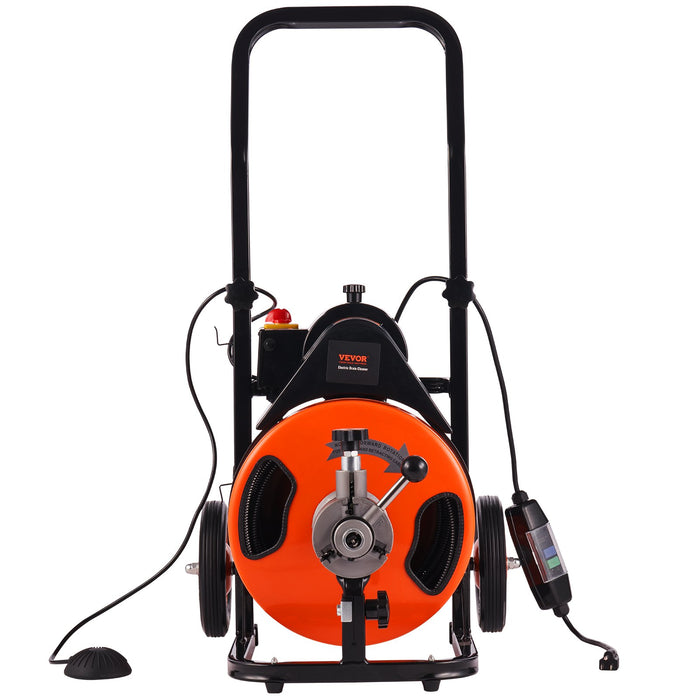 50Ft X 3 / 8 Inch Drain Cleaner Machine Sewer Auger Auto Feed With 4 Cutter & Air-Activated Foot Switch For 2" To 4" Pipes