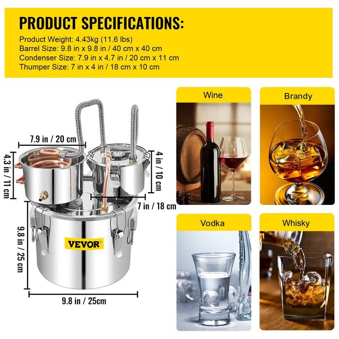 3 Pot 12L Alcohol Distiller Water Wine Boiler Home Brew Moonshinestill