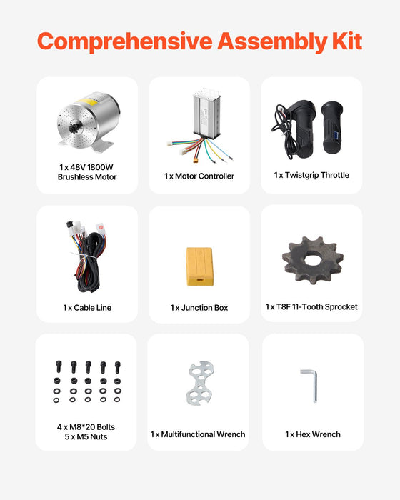 1800W Electric Brushless Dc Motor Kit - 48V 4500Rpm Motor With Upgraded Speed Controller Throttle Grip Kit For Go Karts E-Bike Motorcycle Scooter