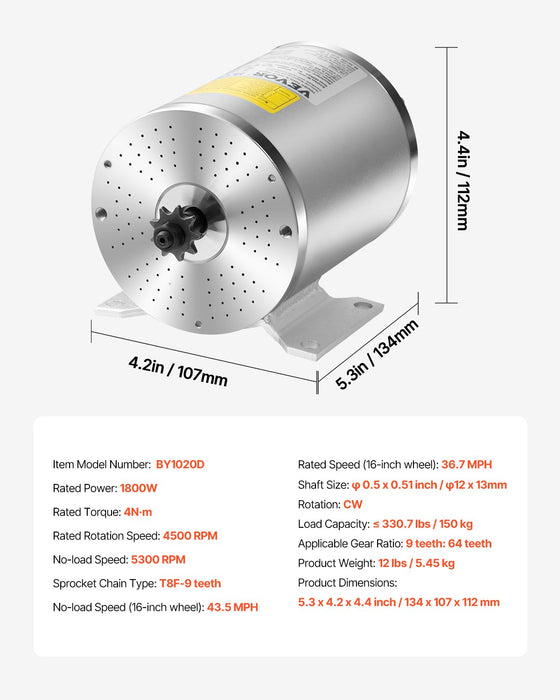 1800W Electric Brushless Dc Motor Kit - 48V 4500Rpm Motor With Upgraded Speed Controller Throttle Grip Kit For Go Karts E-Bike Motorcycle Scooter