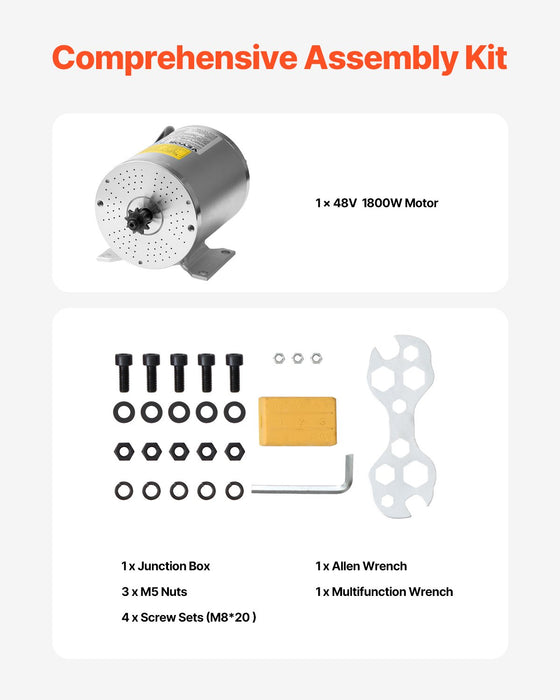 1800W Electric Brushless Dc Motor 48V 4500Rpm Motor For E-Bike Dirt Bike