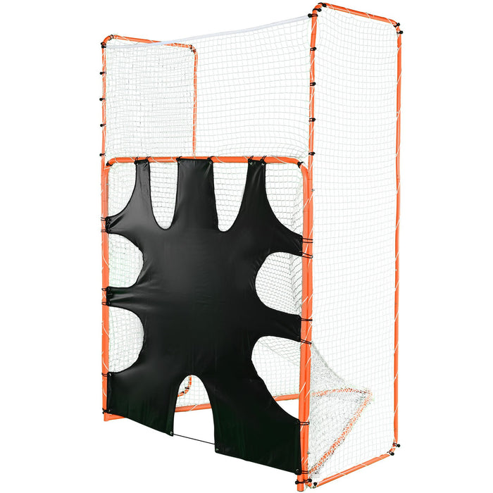 3-In-1 Lacrosse Goal With Backstop And Target 3.7Mx2.7M Lacrosse Net Steel Frame Backyard Lacrosse Rebounder Equipment Quick & Easy Setup Training Net Perfect For Youth Adult Training Orange