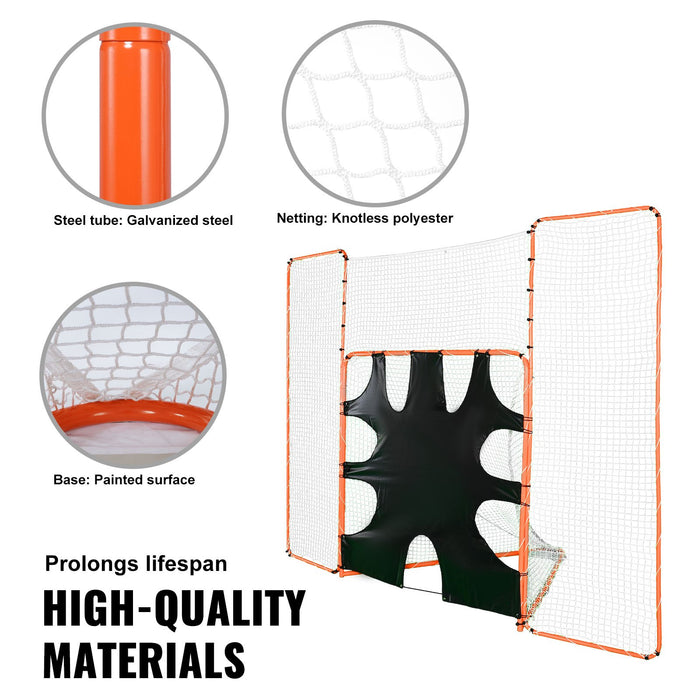 3-In-1 Lacrosse Goal With Backstop And Target 3.7Mx2.7M Lacrosse Net Steel Frame Backyard Lacrosse Rebounder Equipment Quick & Easy Setup Training Net Perfect For Youth Adult Training Orange