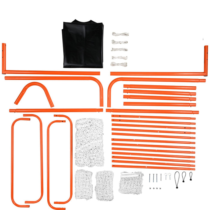 3-In-1 Lacrosse Goal With Backstop And Target 3.7Mx2.7M Lacrosse Net Steel Frame Backyard Lacrosse Rebounder Equipment Quick & Easy Setup Training Net Perfect For Youth Adult Training Orange