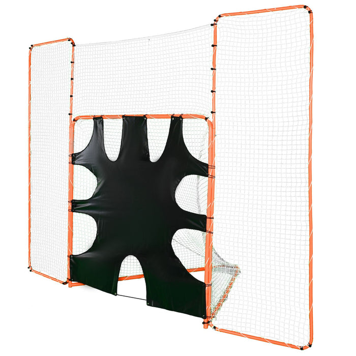 3-In-1 Lacrosse Goal With Backstop And Target 3.7Mx2.7M Lacrosse Net Steel Frame Backyard Lacrosse Rebounder Equipment Quick & Easy Setup Training Net Perfect For Youth Adult Training Orange