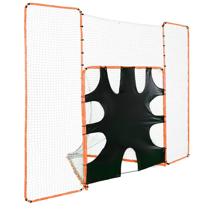 3-In-1 Lacrosse Goal With Backstop And Target 3.7Mx2.7M Lacrosse Net Steel Frame Backyard Lacrosse Rebounder Equipment Quick & Easy Setup Training Net Perfect For Youth Adult Training Orange