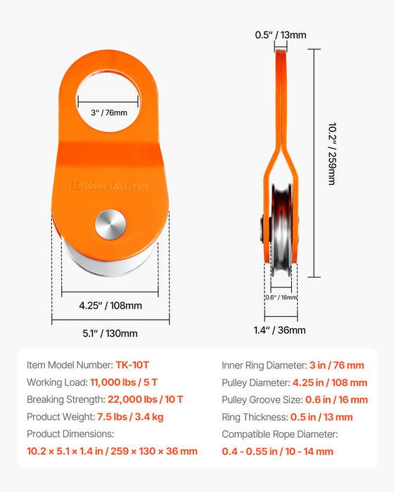 10 Ton Recovery Winch Snatch Block 22 000 Lbs Capacity Off Road Atv Utv