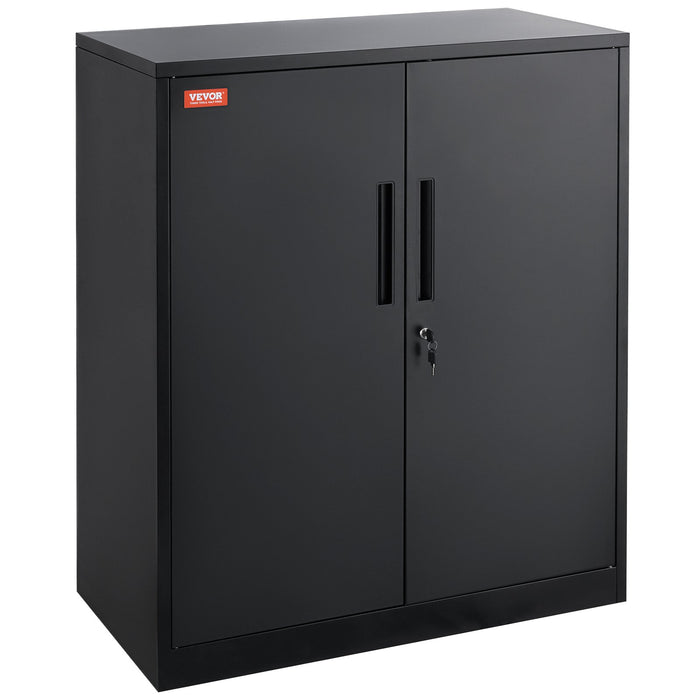 Metal Storage Cabinet W / 3 Keys 2 Adjustable Shelves & Magnetic Door Black