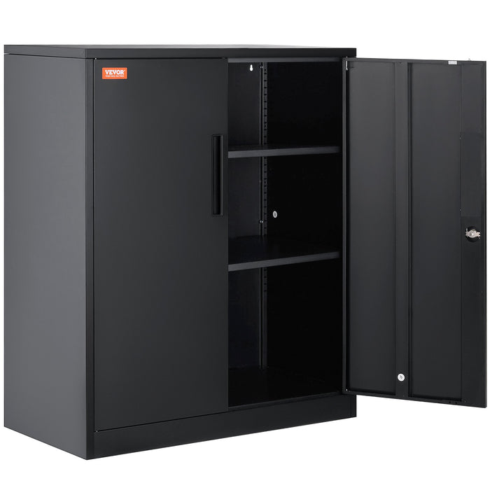 Metal Storage Cabinet W / 3 Keys 2 Adjustable Shelves & Magnetic Door Black