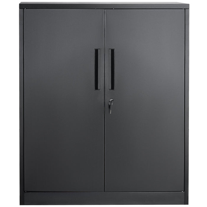 Metal Storage Cabinet W / 3 Keys 2 Adjustable Shelves & Magnetic Door Black