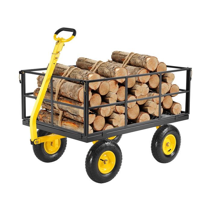 1400 Lbs Steel Garden Cart Heavy Duty Pullable Garden Wagon Yard Cart 2 In 1 Outdoor Metal Utility Wagon Yard Trailer With 13" All Terrain Tires Mesh Removable Sides And 180°Rotating Handle