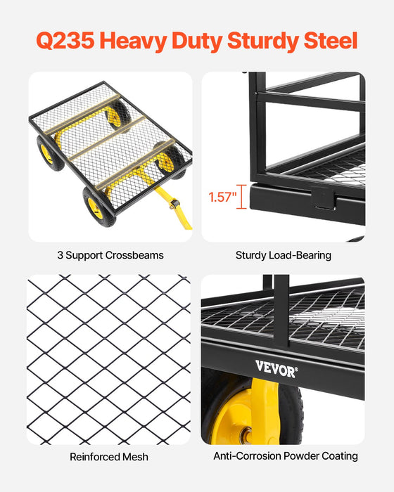 1400 Lbs Steel Garden Cart Heavy Duty Pullable Garden Wagon Yard Cart 2 In 1 Outdoor Metal Utility Wagon Yard Trailer With 13" All Terrain Tires Mesh Removable Sides And 180°Rotating Handle