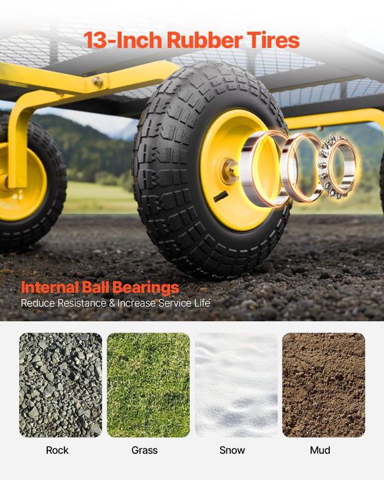 1400 Lbs Steel Garden Cart Heavy Duty Pullable Garden Wagon Yard Cart 2 In 1 Outdoor Metal Utility Wagon Yard Trailer With 13" All Terrain Tires Mesh Removable Sides And 180°Rotating Handle