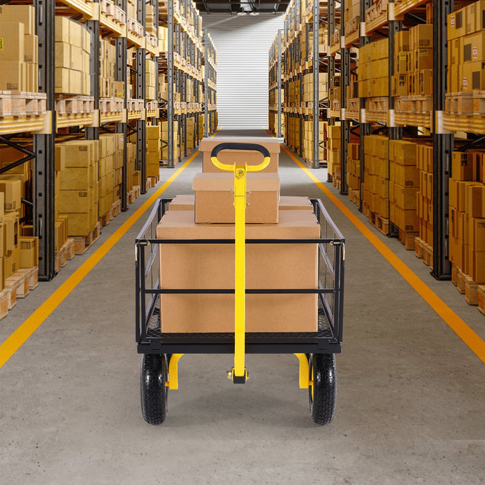 1400 Lbs Steel Garden Cart Heavy Duty Pullable Garden Wagon Yard Cart 2 In 1 Outdoor Metal Utility Wagon Yard Trailer With 13" All Terrain Tires Mesh Removable Sides And 180°Rotating Handle