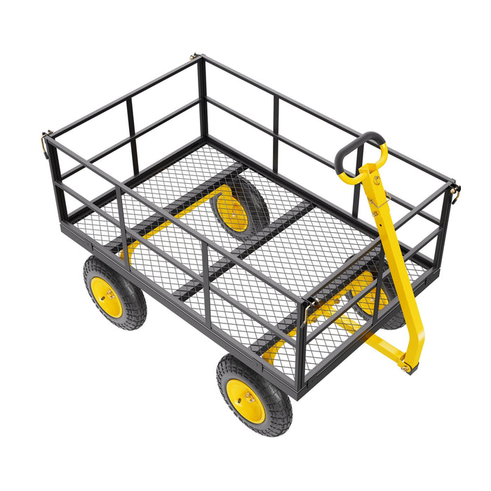 1400 Lbs Steel Garden Cart Heavy Duty Pullable Garden Wagon Yard Cart 2 In 1 Outdoor Metal Utility Wagon Yard Trailer With 13" All Terrain Tires Mesh Removable Sides And 180°Rotating Handle
