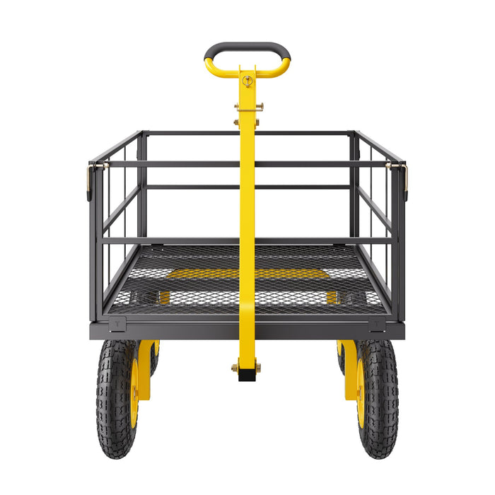 1400 Lbs Steel Garden Cart Heavy Duty Pullable Garden Wagon Yard Cart 2 In 1 Outdoor Metal Utility Wagon Yard Trailer With 13" All Terrain Tires Mesh Removable Sides And 180°Rotating Handle