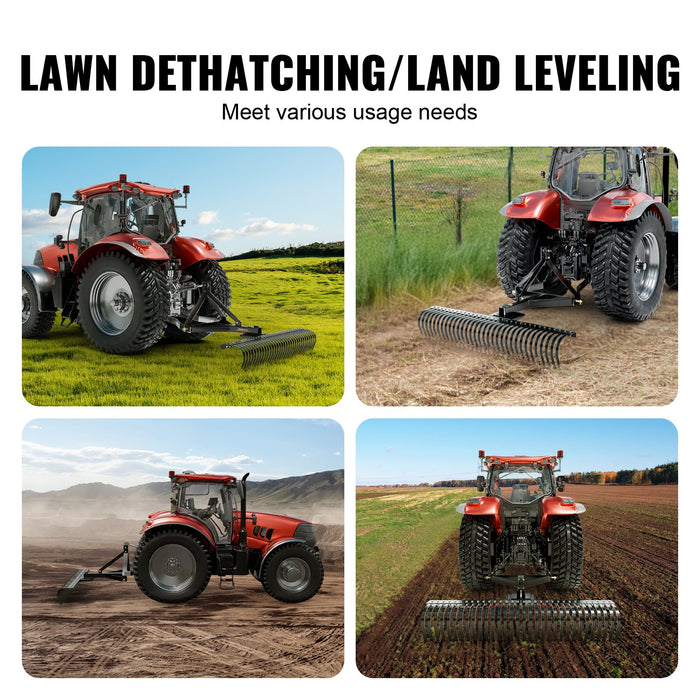 Tow Behind Dethatcher 1.8M Tow Dethatcher With 36 Steel Tines 3-Point Lawn Dethatcher Rake With Attachments For Tractor Landscape Rake For Garden Farm Grass