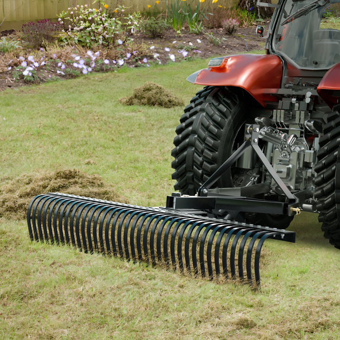 Tow Behind Dethatcher 1.8M Tow Dethatcher With 36 Steel Tines 3-Point Lawn Dethatcher Rake With Attachments For Tractor Landscape Rake For Garden Farm Grass