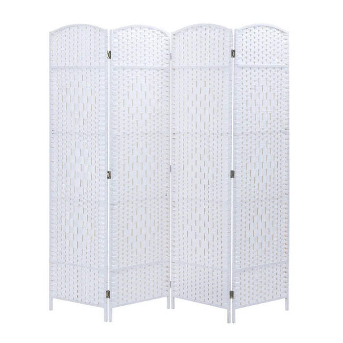 4 Panel Room Divider Decorative Folding Rattan Wicker Screen Room Privacy Separator White