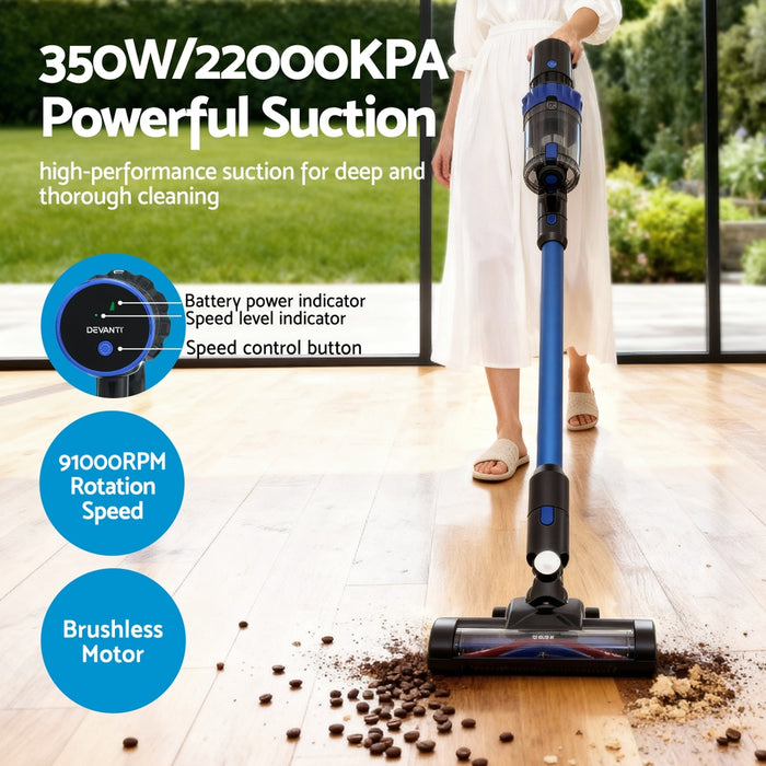 Stick Vacuum Cleaner Brushless Cordless 350W Blue