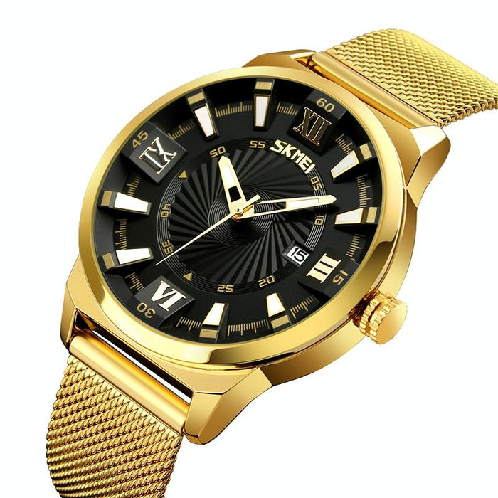 9166 Fashion Men Business 30M Waterproof Metal Quartz Wristwatch