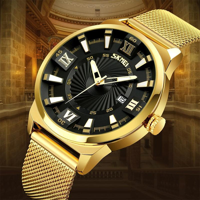 9166 Fashion Men Business 30M Waterproof Metal Quartz Wristwatch