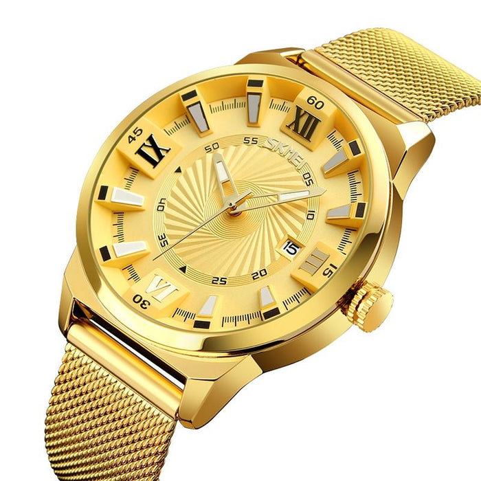 9166 Fashion Men Business 30M Waterproof Metal Quartz Wristwatch