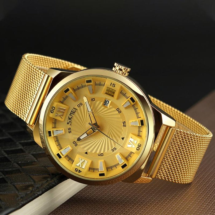 9166 Fashion Men Business 30M Waterproof Metal Quartz Wristwatch