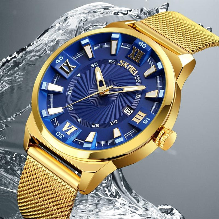 9166 Fashion Men Business 30M Waterproof Metal Quartz Wristwatch