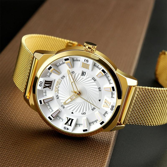 9166 Fashion Men Business 30M Waterproof Metal Quartz Wristwatch