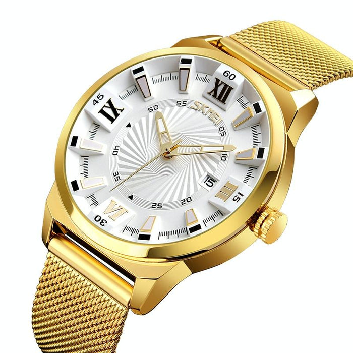 9166 Fashion Men Business 30M Waterproof Metal Quartz Wristwatch
