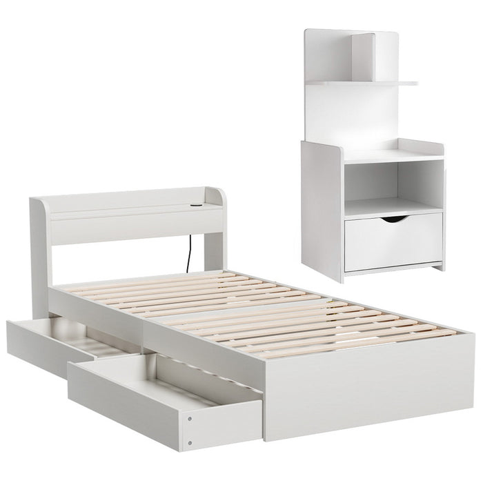 Single Bed Frame With Charging Ports And Bedside Table