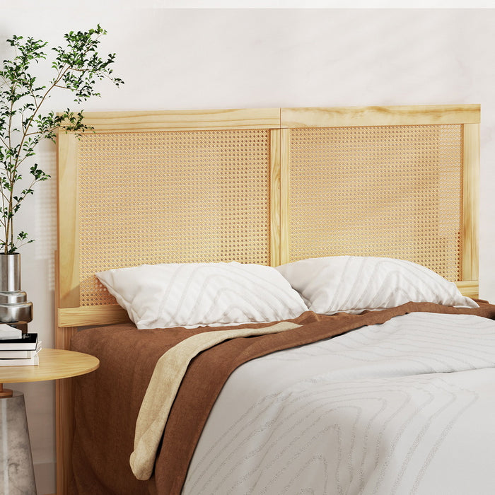 Bed Frame Double Size With Rattan Headboard Wooden Bed Base Bruno