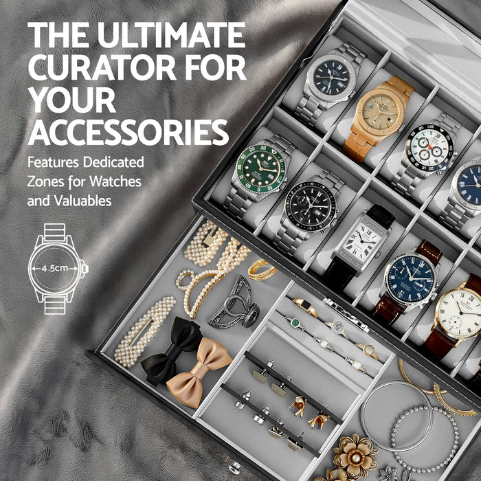 12 Grids Watch Box Organizer Case Jewelry Display Storage Showcase