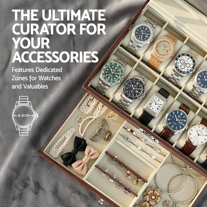 12 Grids Watch Box Organizer Case Jewelry Display Storage Showcase