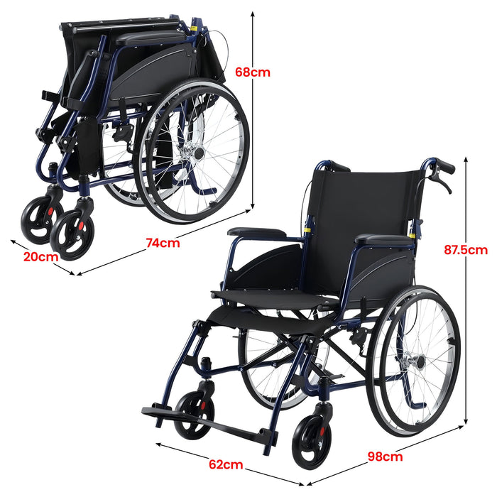 20In Self Propelled Foldable Steel Wheelchair Lightweight & Portable