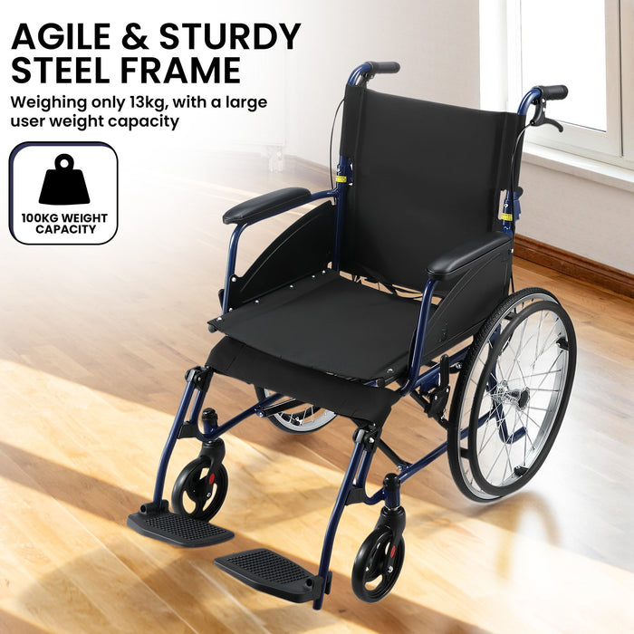 20In Self Propelled Foldable Steel Wheelchair Lightweight & Portable