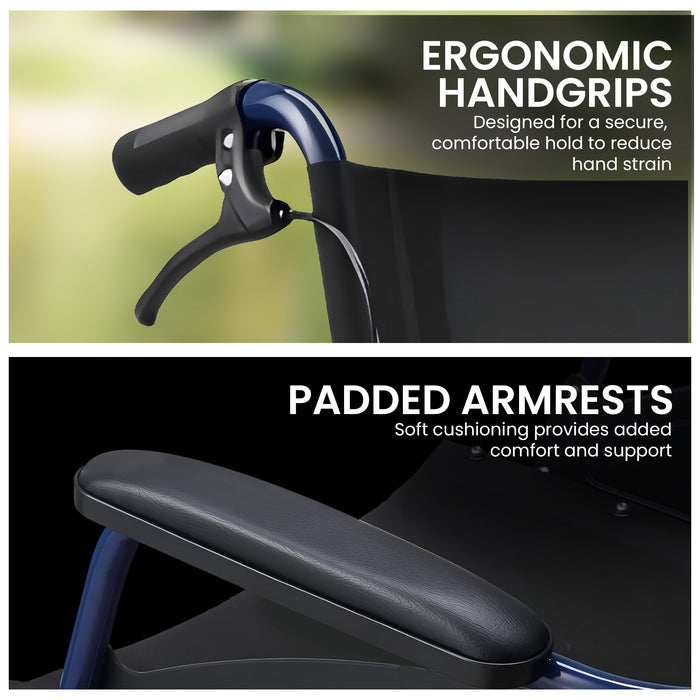 20In Self Propelled Foldable Steel Wheelchair Lightweight & Portable