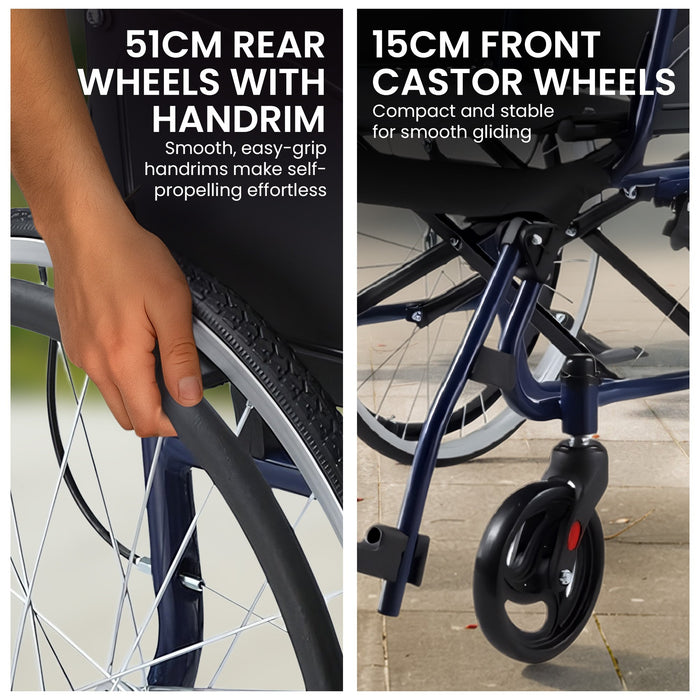 20In Self Propelled Foldable Steel Wheelchair Lightweight & Portable