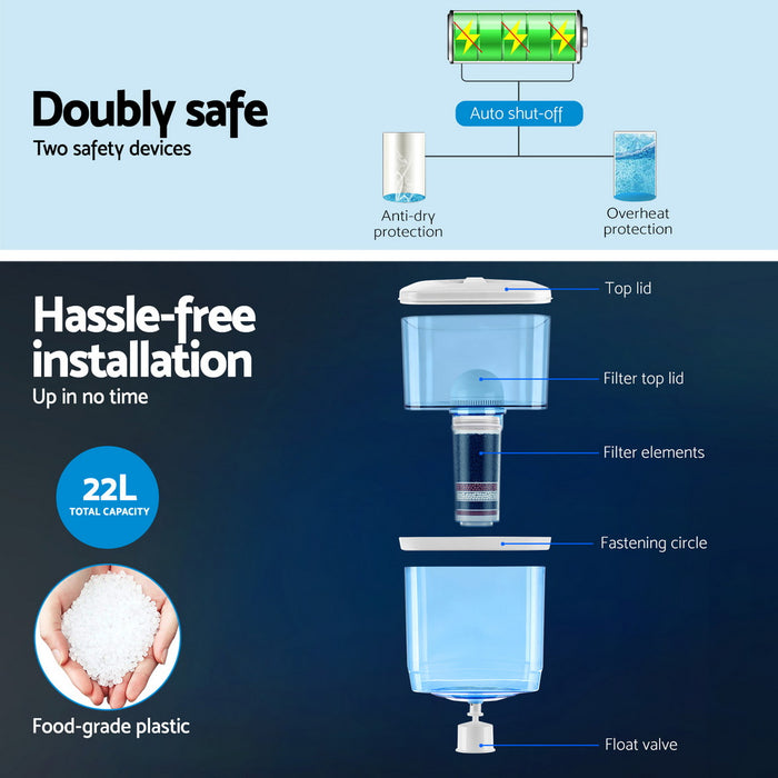 Water Cooler Dispenser Bench Top 22L W / 2 Filter