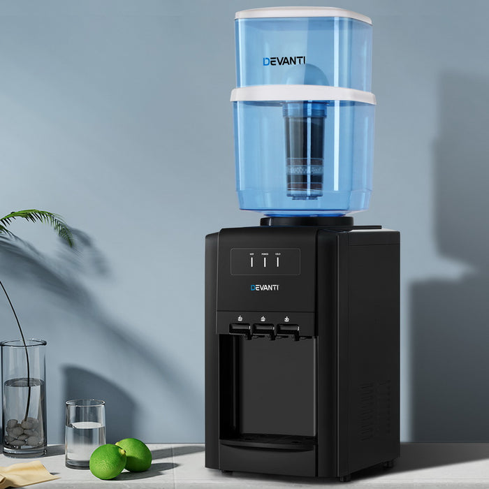 22L Water Cooler Dispenser Bench Top 3 Taps Chiller Filter Purifier Three Taps Balck