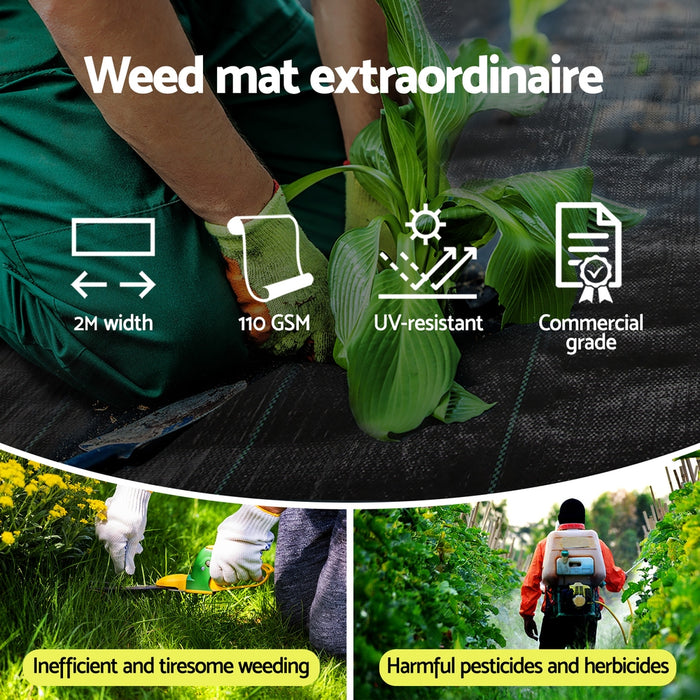 2X50M Weed Mat 110Gsm Weed Control Mat Plant