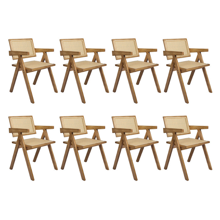 8X Dining Chair Solid Wood Rattan