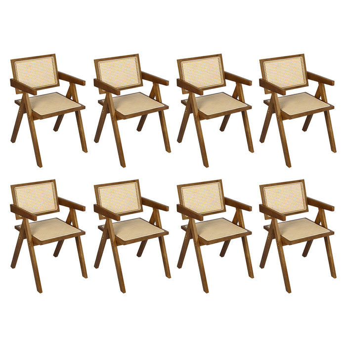 8X Walnut Wicker Armchair Dining Chair