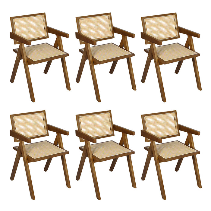 6X Walnut Wicker Armchair Dining Chair
