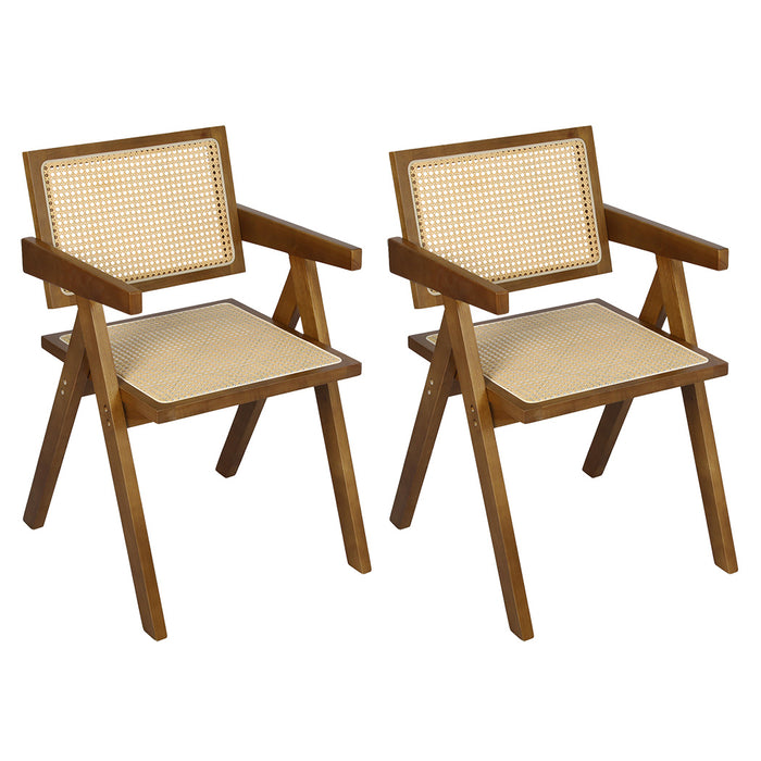 2X Walnut Wicker Armchair Dining Chair