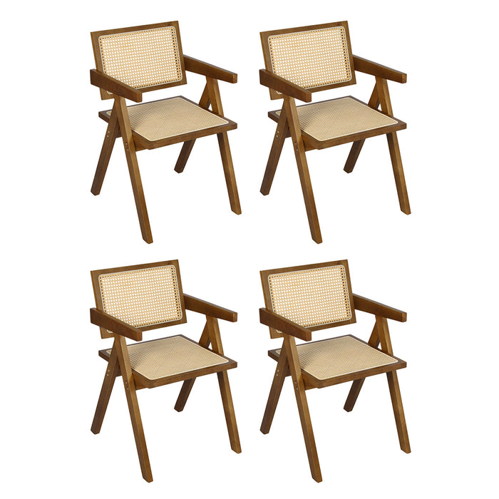 4X Walnut Wicker Armchair Dining Chair
