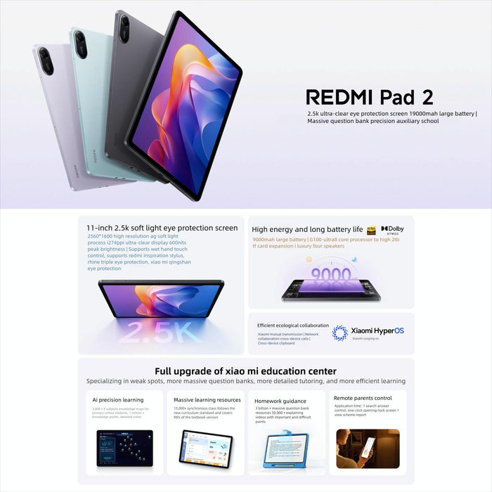 Redmi Pad 2 11 Inch Tablet Pc Soft Light Edition 8Gb+128Gb Hyperos 2 Mediatek G100-Ultra Octa Core Cpu Grey