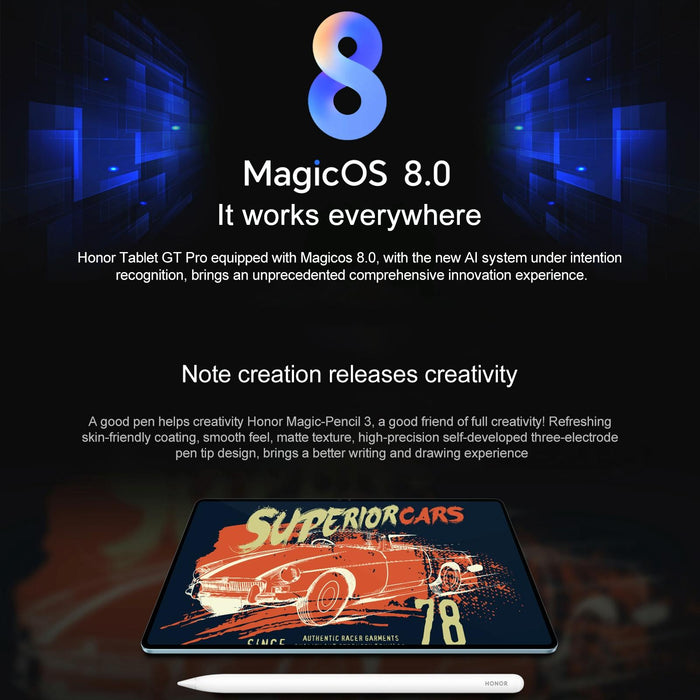 Honor Pad Gt Pro Wifi Tablet Pc 12.3 Inch Magicos 8.0.1 Qualcomm Snapdragon 8S Gen 3 Octa Core